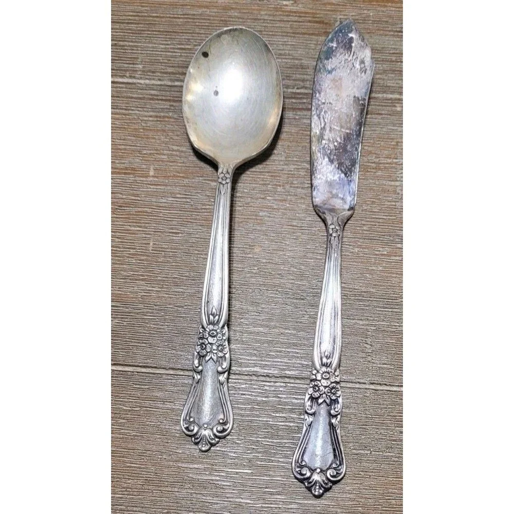WM A Rogers Sectional Oneida Silverplate VALLEY ROSE Butter Knife Sugar Spoon